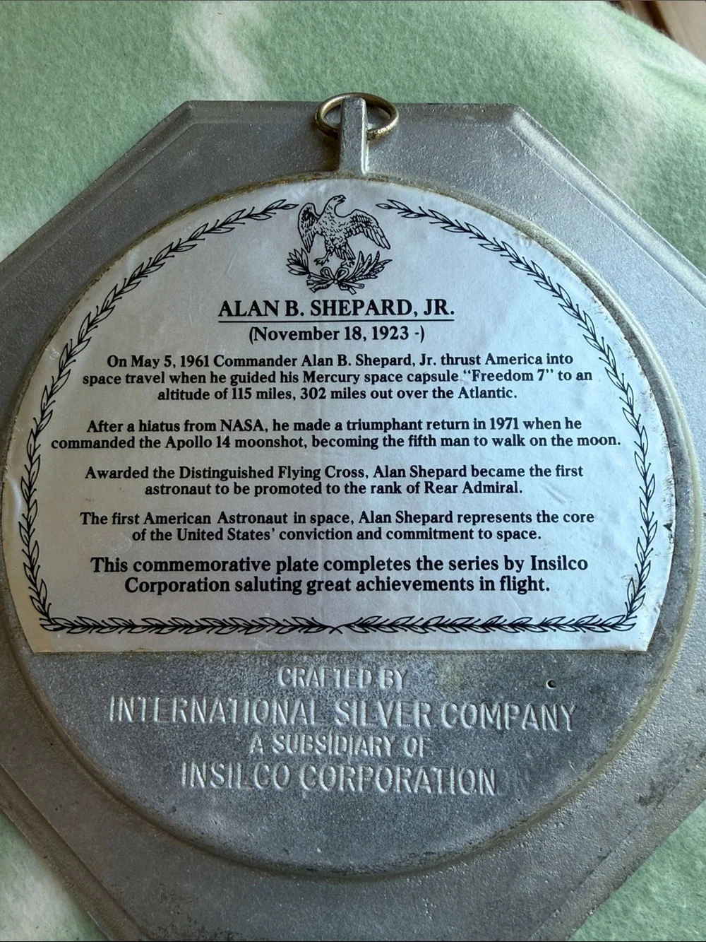 Vintage Set of 4 Octagonal Pewter Commemorative Wall Plates - Aviation Pioneers